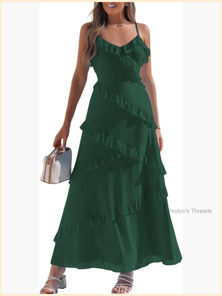 Flowy Maxi Dress Spaghetti Straps Ruffle Tiered A-Line Cocktail Wedding Guest